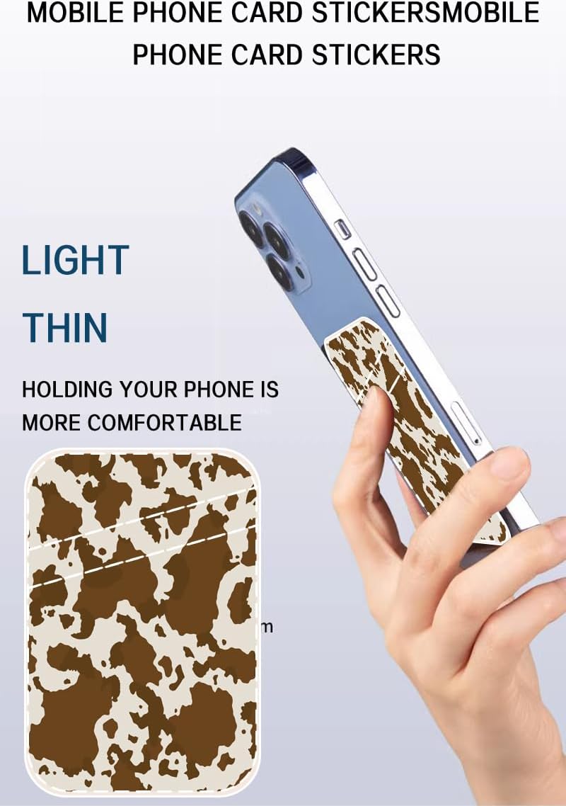 AOHRO Dual Pocket Leather Phone Wallet Adhesive Stick On, Cute Card Holder for Case, Brown Cow Print - Image 3